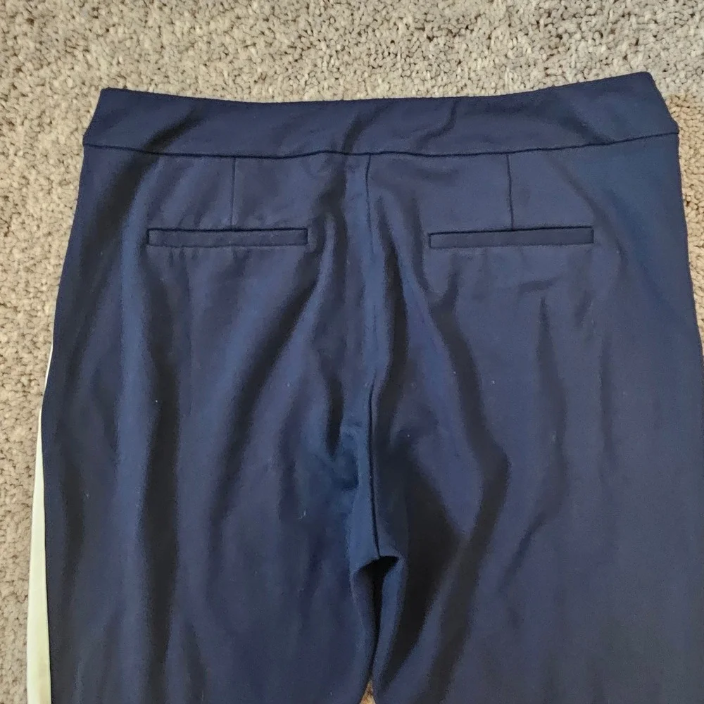 J.McLaughlin Tapered Ponte Knit Pants Size 10‎  Navy Blue Side Stripe Sporty
